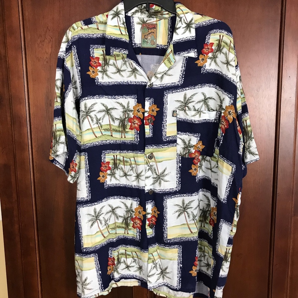 🛍 4/$20 Pineapple Collection Hawaiian Blue Shirt Size L